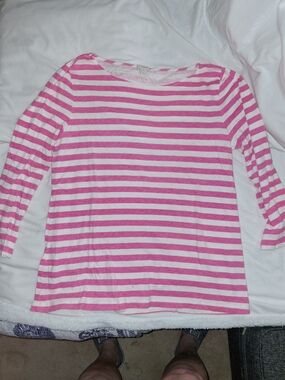 J. Crew Pink & White Striped Long Sleeve Tee